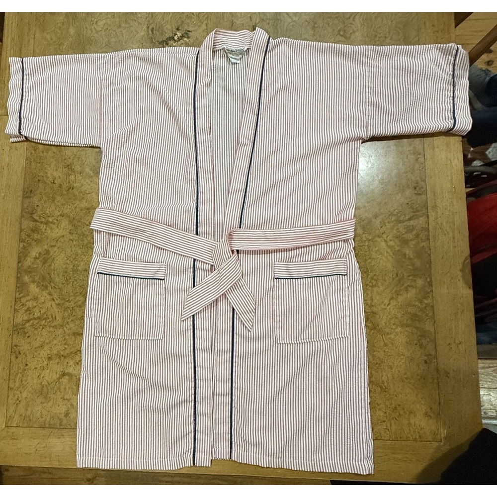 SEA ISLAND TREASUROBE Vintage Pink/White Seersucker Bathrobe ONE SIZE ROBE